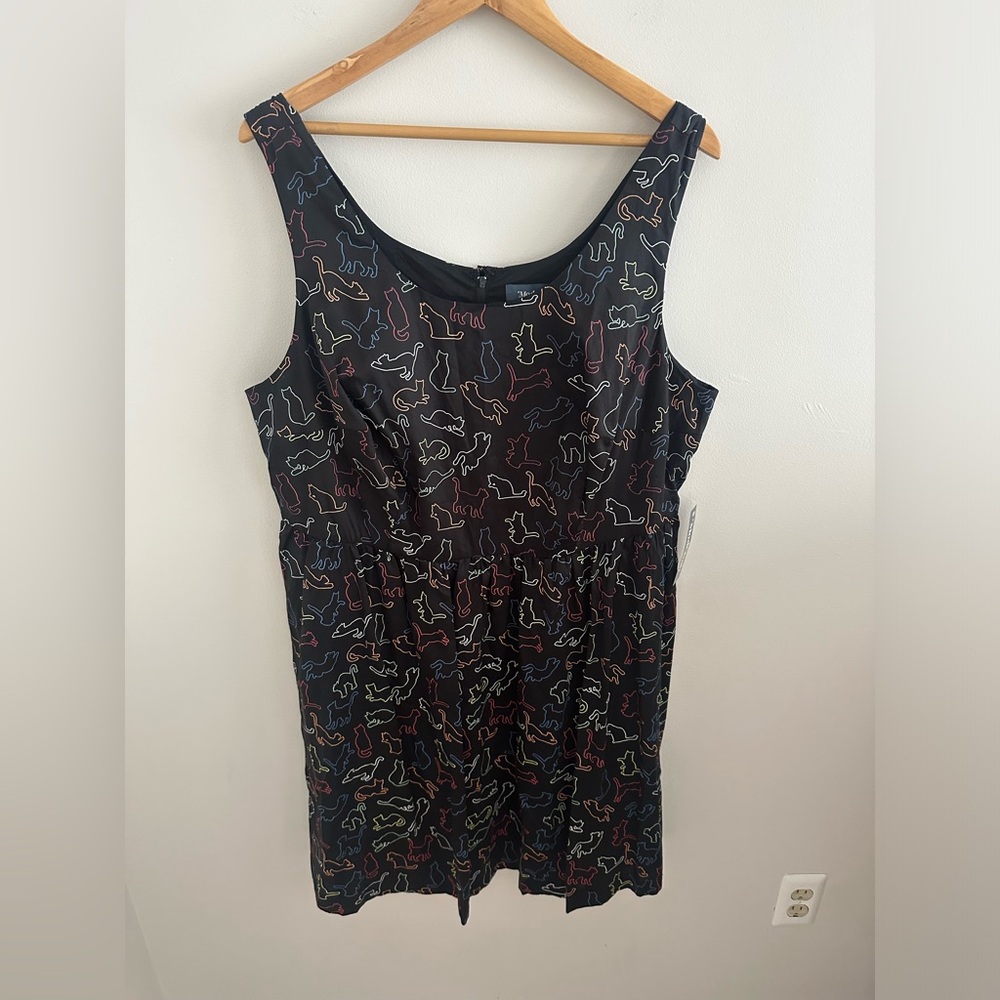 NWT Mod Cloth Plus size black neon print cat lover dress with‎ pockets size 2X